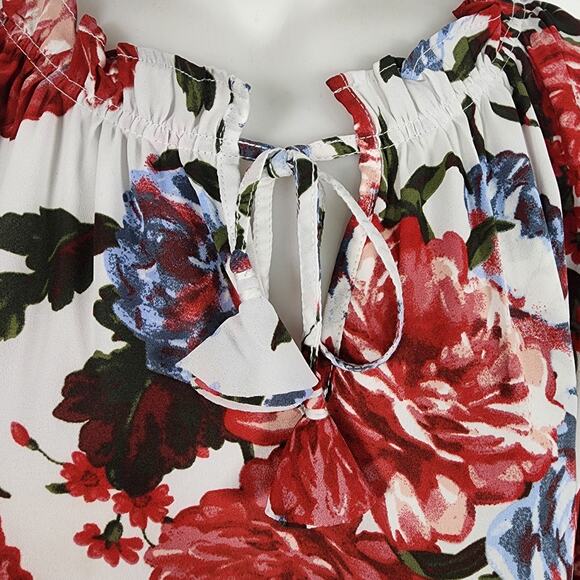 Loft Outlet Women Floral Ruffle Front Tie Neck Blouse Medium Long Sleeve Peasant - Picture 7 of 10